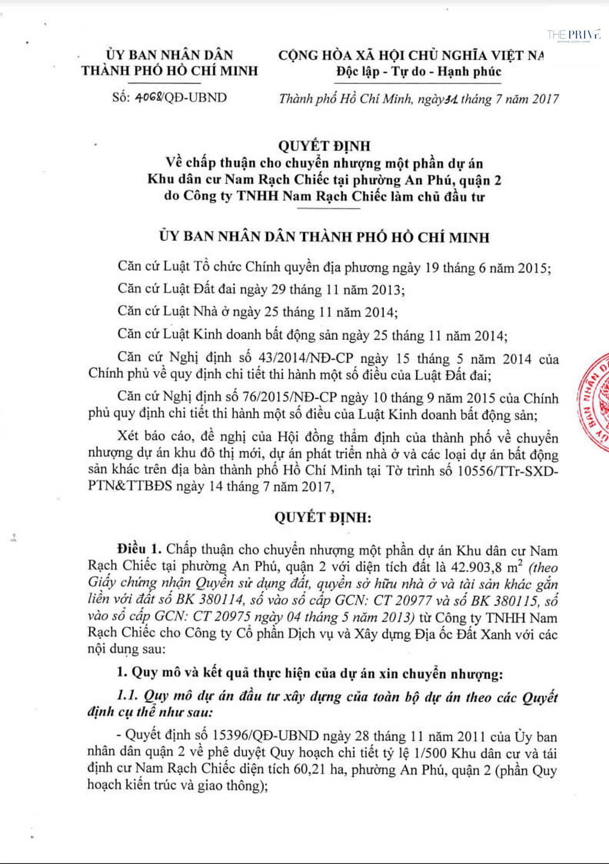 Chấp thuận chủ trương đầu tư The Privé
