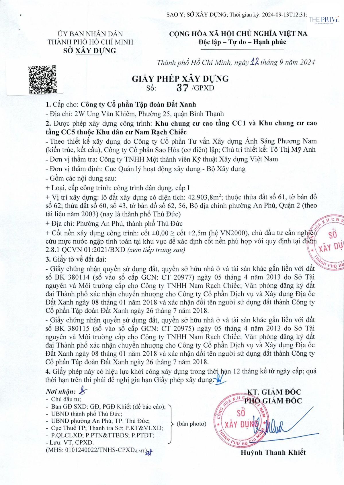Giấy phép xây dựng dự án The Privé